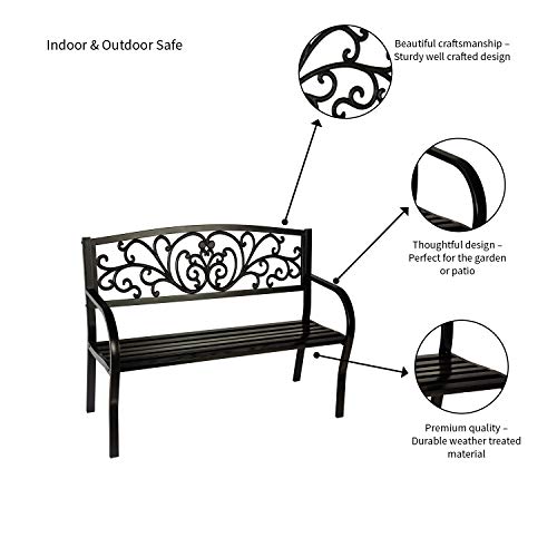 Evergreen Garden Sunflower Garden Bench Outdoors & Indoors | Cast Iron Metal Patio Bench | Outdoor Seating Furniture | Seats for Park, Porch, Deck