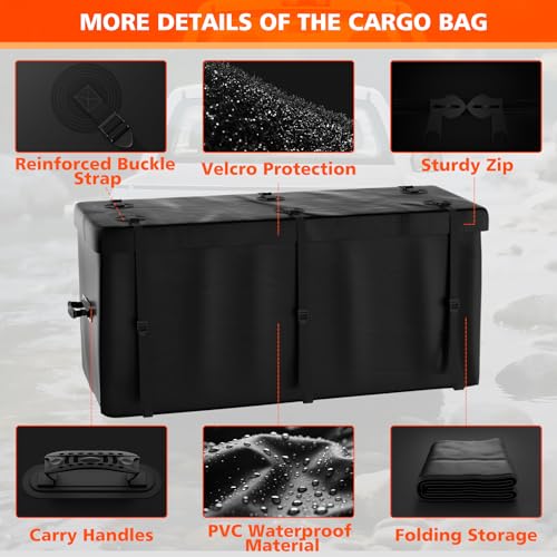 Hitch Mount Cargo Carrier Basket 500 LBS Folding Vehicle Cargo Baskets 60" x 24" x 14" Fits 2" Receiver with 2" Hitch Stabilizer for SUV