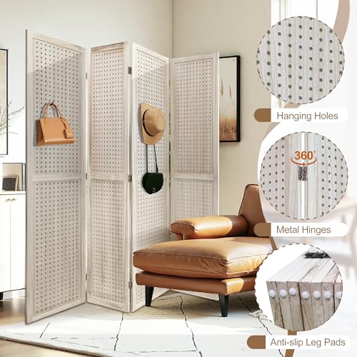 Osparple Room Divider with Shelves 6 Panel Wooden Folding Room Dividers Privacy Screen Wall Divider for Room Separation for Office and Apartment