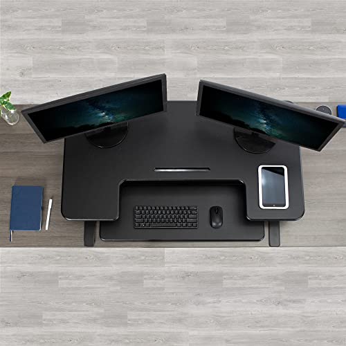 VIVO 36 inch Electric Height Adjustable Stand Up Desk Converter, VE Series, Sit to Stand Tabletop Dual Monitor Riser with USB Port, Black, DESK-V000VE
