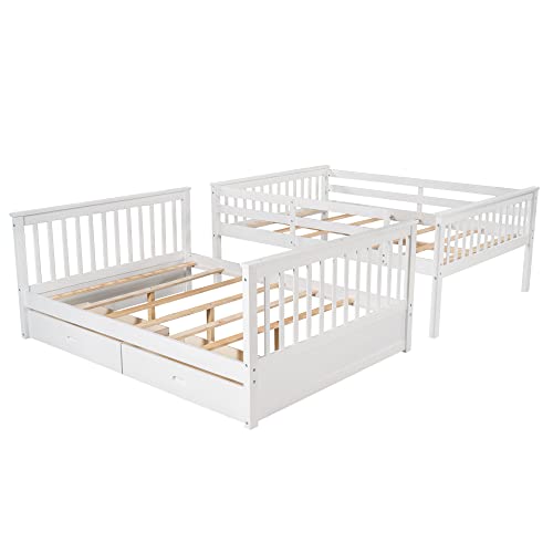 SOFTSEA Twin Over Full Bunk Bed with Slide, Solid Wood Bunk Beds with Stairs for Kids