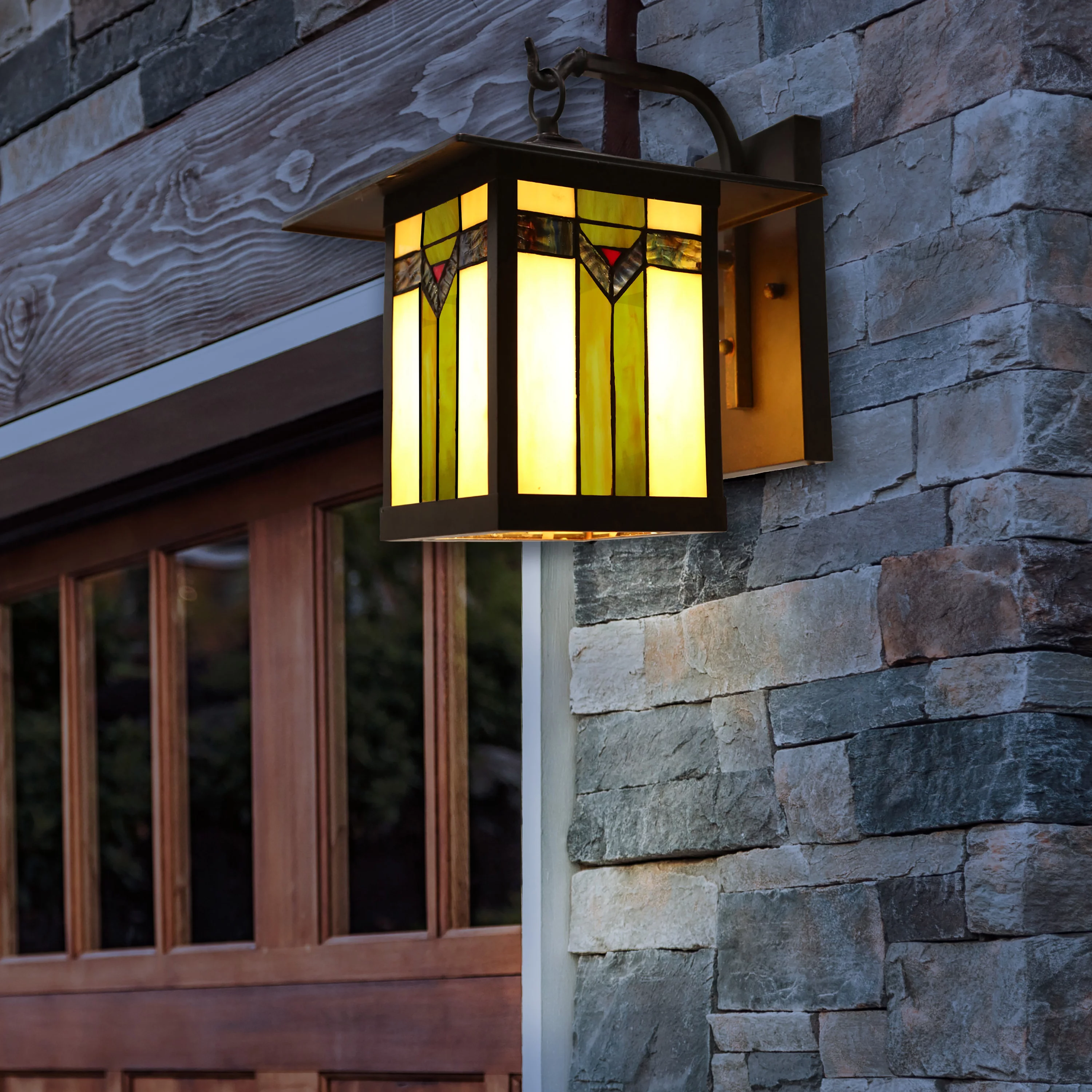 River of Goods Southwest 1-Light Bronzed Outdoor Stained Glass Wall Sconce