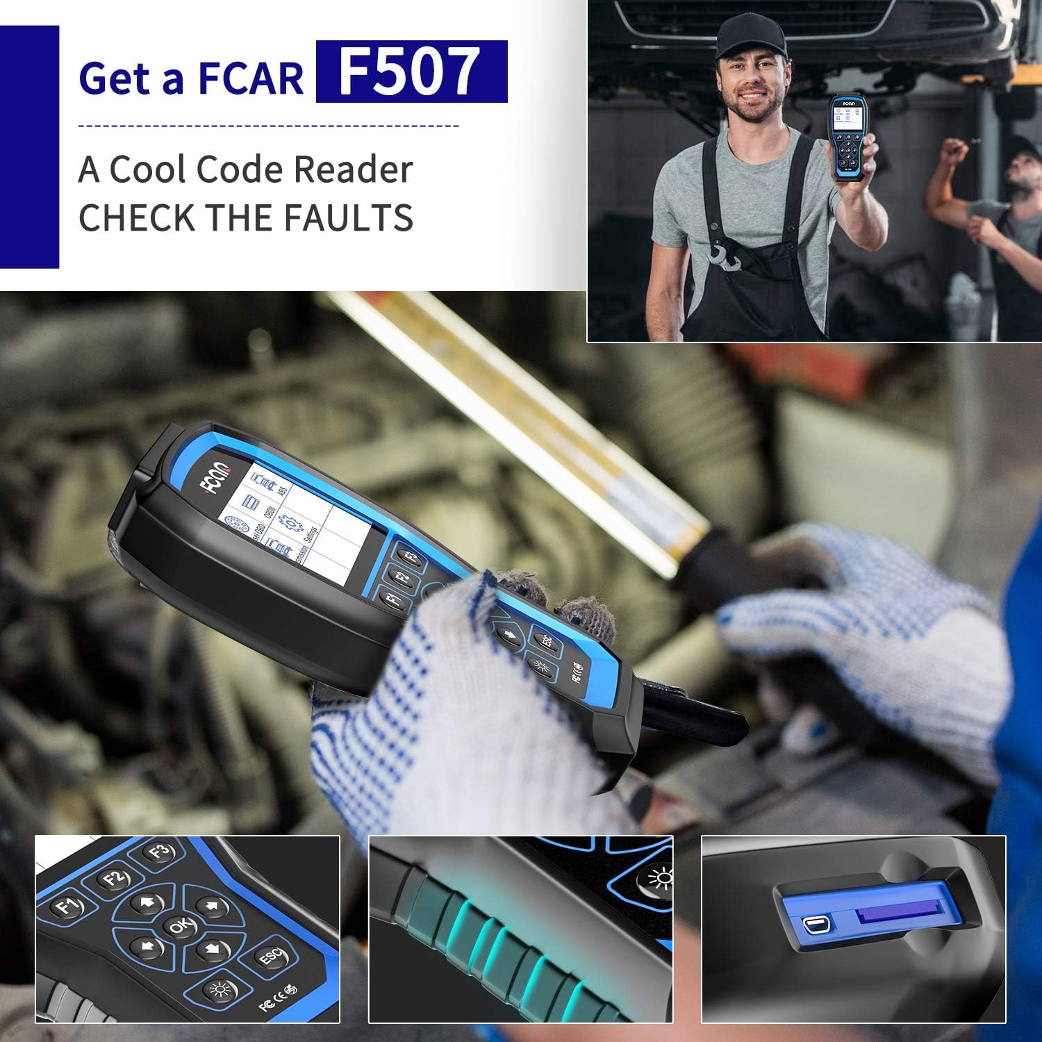 FCAR F507 Heavy Duty Truck Scanner, 2 in 1 Car OBD2 Scanner&HD Truck Scan Tool
