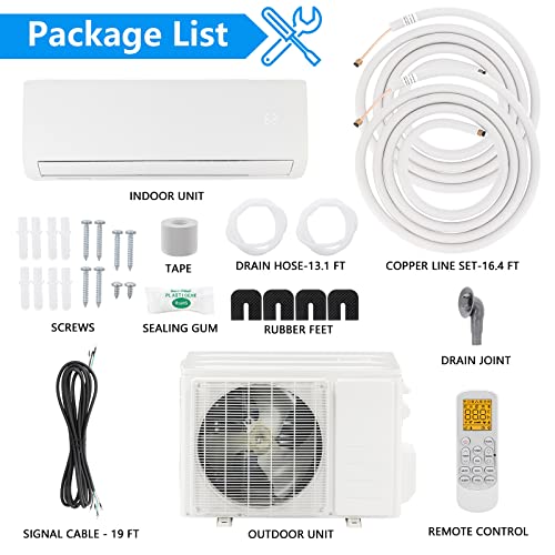 Bonnlo 17SEER2 Ductless Mini Split AC/Heating System, Split-System Wall Air Conditioner Pre-Charged Inverter Heat Pump with 16ft Installation Kit