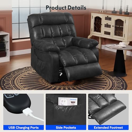 FLEXISPOT XL31 Power Lift Recliner Chair for Elderly, Electric Lift Chair with Massage & Heat, PU Leather Reclining Sofa w/Cup Holders