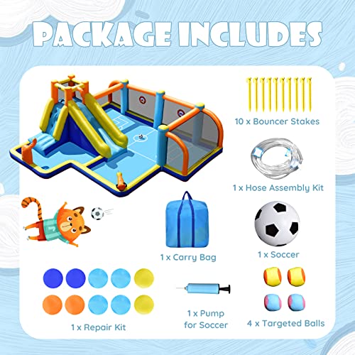 GLACER Inflatable Water Slide, 8-in-1 Blow Up Waterslide with Soccer Zone, Climbing Wall, 2 Water Cannons and Target Game