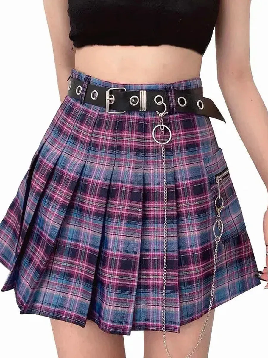 'Gamer Girl' Neon Purple Pleated Skirt