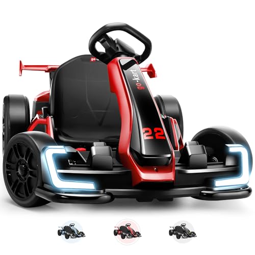 Hikole Go Kart Electric Drift Kart Car, 24V Crazy Go Cart for Kids with Adjustable Seat, 3 Speed Mode, Fast 300W Motor, 8.5 MPH