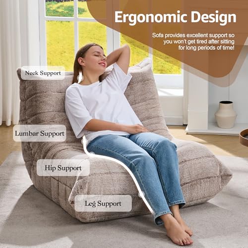 Bean Bag Chairs for Adults Giant Bean Bag Chair Memory Foam BeanBag Chair Big Bean Bag Sofa with Filler Faux Fur Fireside Beanbags Lazy Sofa for