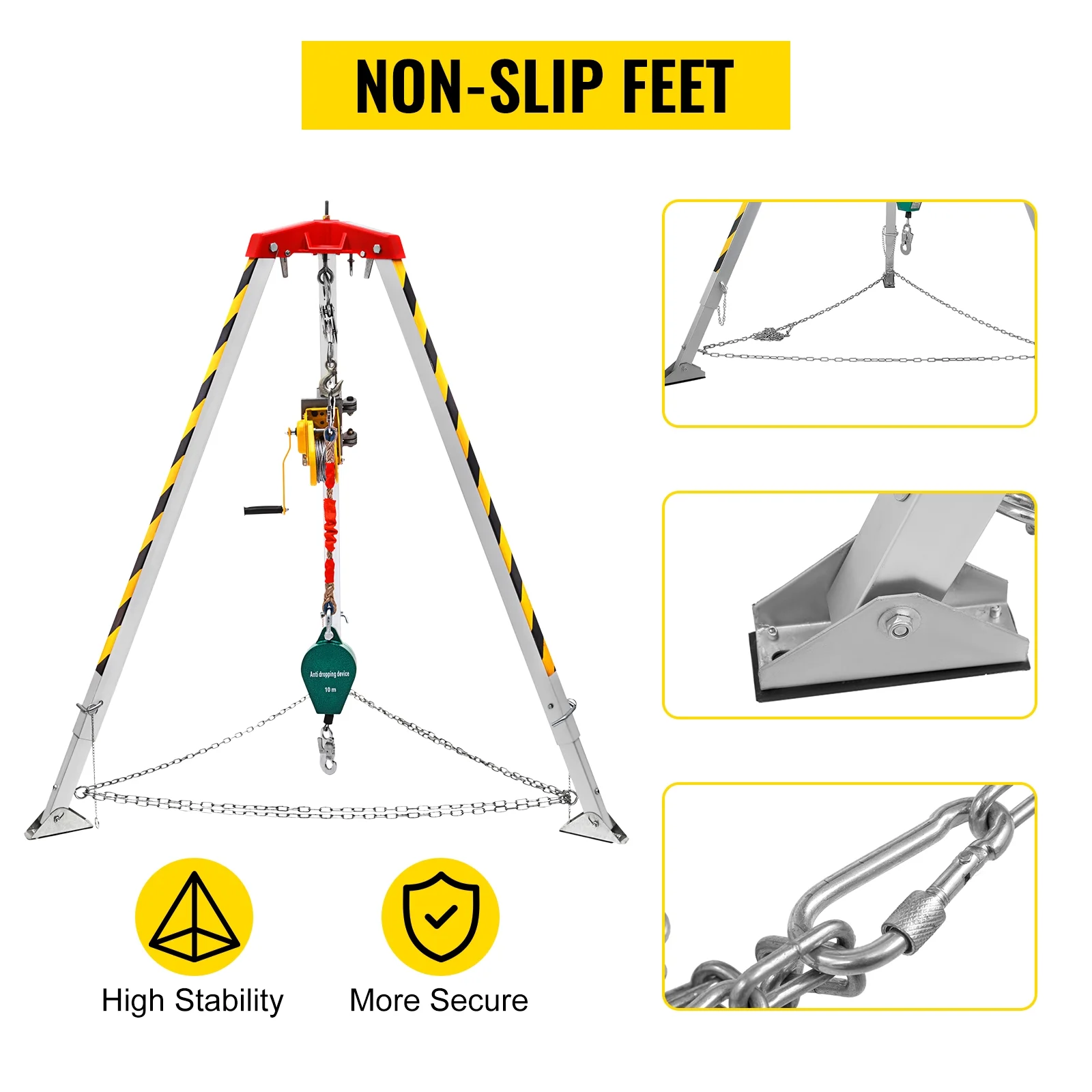 VEVOR Confined Space Tripod 8' Legs, 1800lbs Winch Confined Space Kit, 98' Cable Confined Space Rescue Tripod, with 32.8' Fall Protection