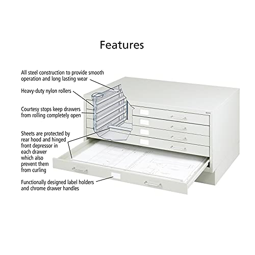Safco Products 4969LG Facil Steel Flat File, 5 Drawer Metal Cabinet, Small (Optional Base Sold Separately), Light Gray