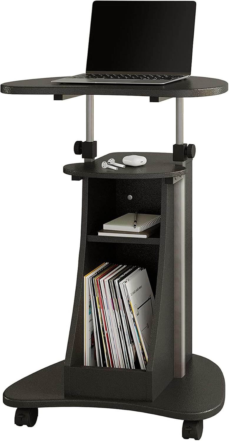 Techni Mobili Sit-to-Stand Rolling Adjustable Height Laptop Cart with Storage, Graphite