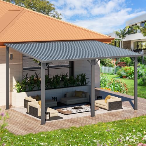 AECOJOY 10&rsquo; x 10&rsquo; Gazebo, Wall Mounted Gazebos Pergola on Clearance, Outdoor Patio Lean to Gazebo Awnings for Deck, Porch