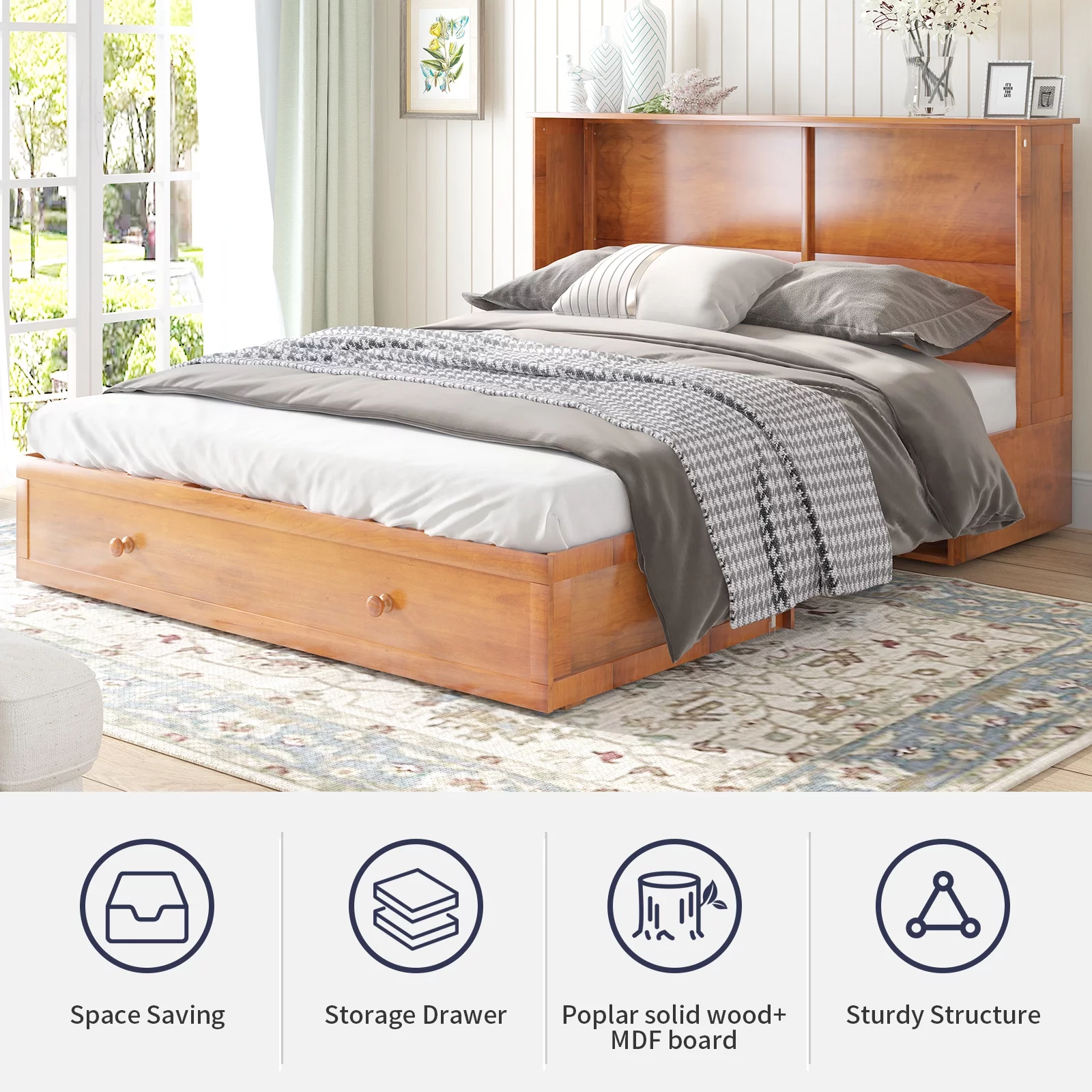 ZAFLY Murphy Bed Cabinet with USB Charging Station, Murphy Cube Cabinet Chest Bed with Drawer &Folding Mattress