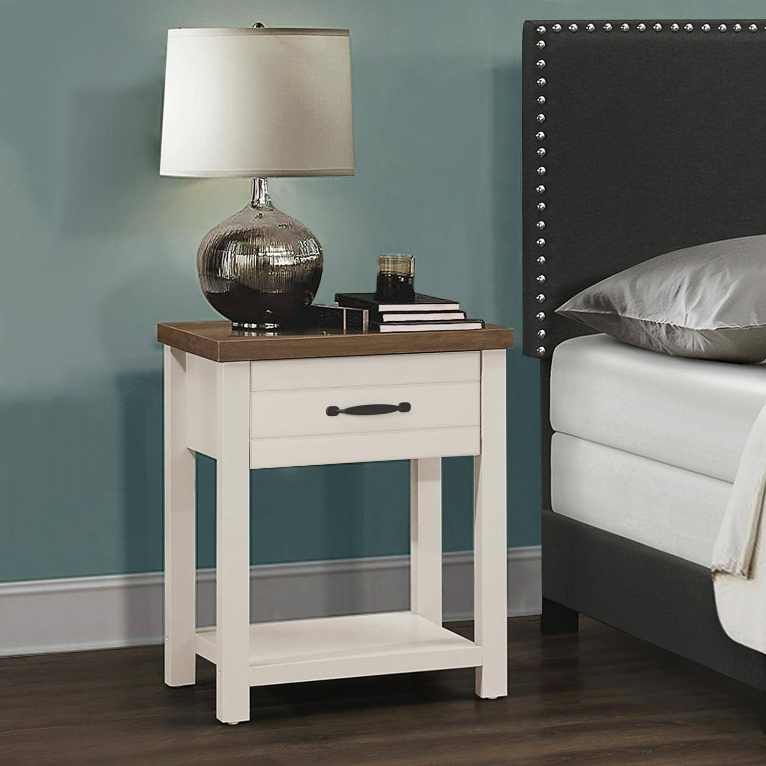 Lancaster Farmhouse Oak Top Rectangular Nightstand, Set of 2, Gray, by Hillsdale Living Essentials