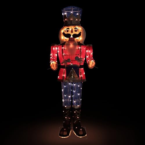 MUPATER 5FT Outdoor Lighted Nutcracker Christmas Decoration, Nutcracker Soldier Holiday Decor Set with Drum, Ground Stakes and Zip Ties