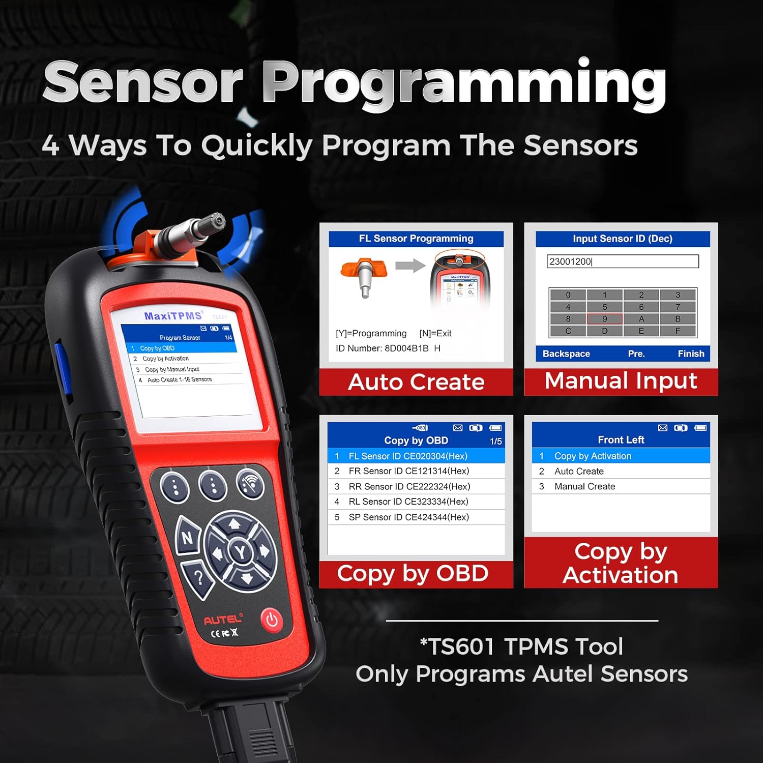 Autel TS601 TPMS Relearn Tool, TPMS Programming Tool Upgrade of TS508/TS501/TS408/TS401, OBDII Code Reader With Tire Pressure Sensor Reset