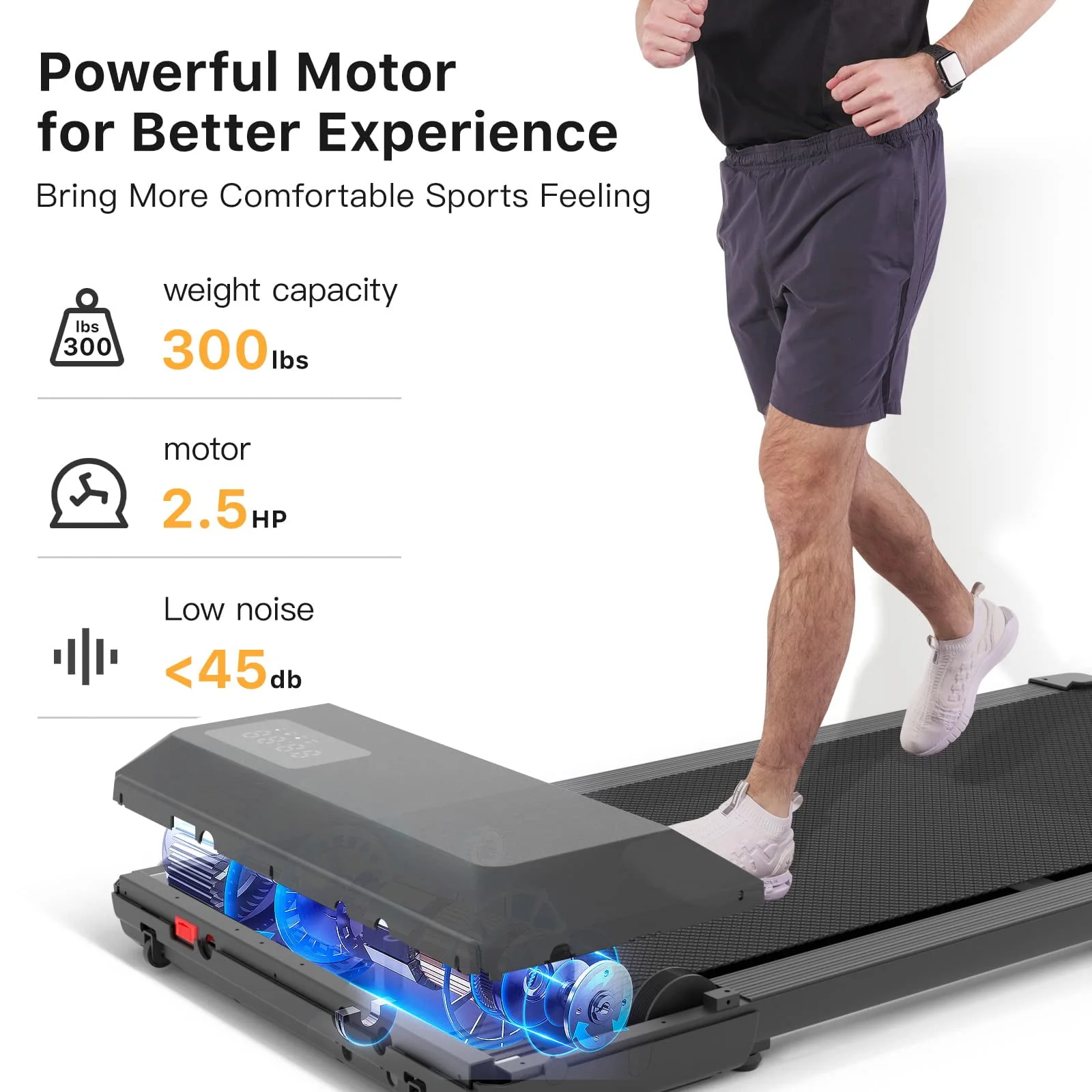 Superun 2.5Hp Walking Pad, 35.5*15.5 Walking Area 2 in 1 Under Desk Treadmill,300lb Walking Treadmill with Remote Control and LED Display, Quiet