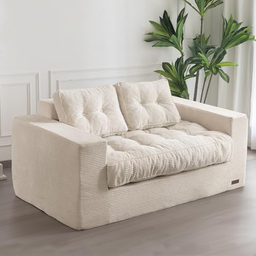 MAXYOYO 3 Seater Couch for Living Room, Boneless Couch with Tufted Cushion & Backrest, Upholstered Floor Sofa with Armrests, Sofa in A Box