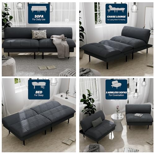 70" Futon Sofa Bed, 4 in 1 Multi-Function Couch Sleeper with Adjustable Backrest, Modern Convertible Futon, Recliner Small Loveseat for Living Room