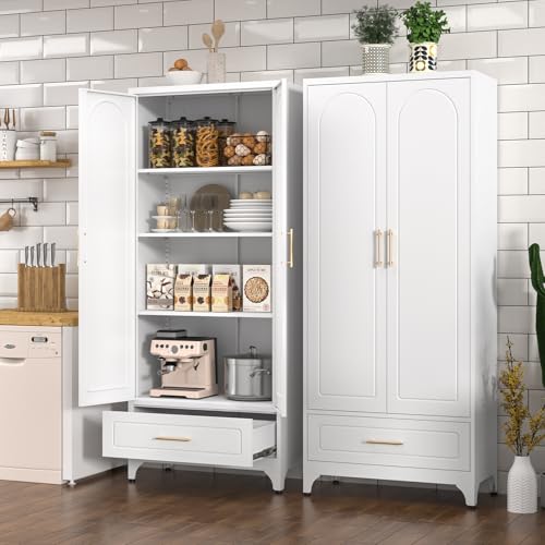 Metal Storage Cabinet with Doors and Shelves, 71 Inch Tall Kitchen Pantry Cabinet, Pantry Cabinets for Kitchen Storage