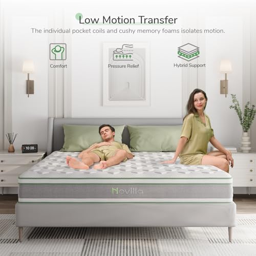 Novilla King Size Mattress 14 Inch, Hybrid Mattress King for Motion Isolation, Gel Memory Foam with Pressure Relief for Cool Night Sleep