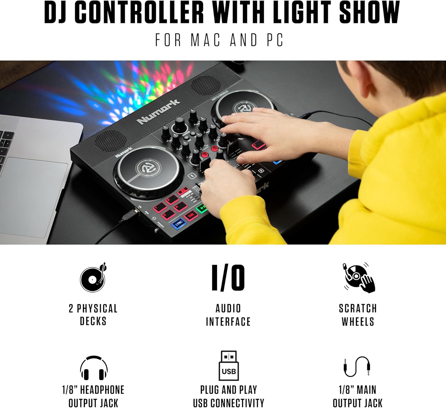 Numark Party Mix Live - DJ Controller with Built in Speakers, Party Lights and DJ Mixer