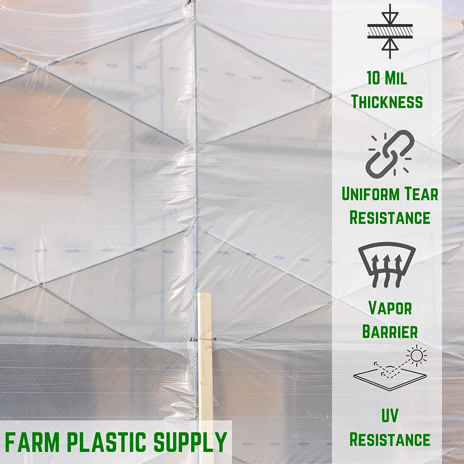 Farm Plastic Supply - Dura Skrim String Reinforced Clear Plastic Sheeting - 10 Mil - (40' x 45') - UV-Rated Extra Heavy Duty Poly Film Tear Resistant