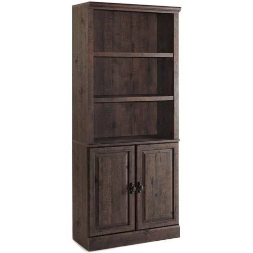 Better Homes & Gardens 71" Crossmill 5 Shelf Bookcase with Doors, Heritage Walnut Finish