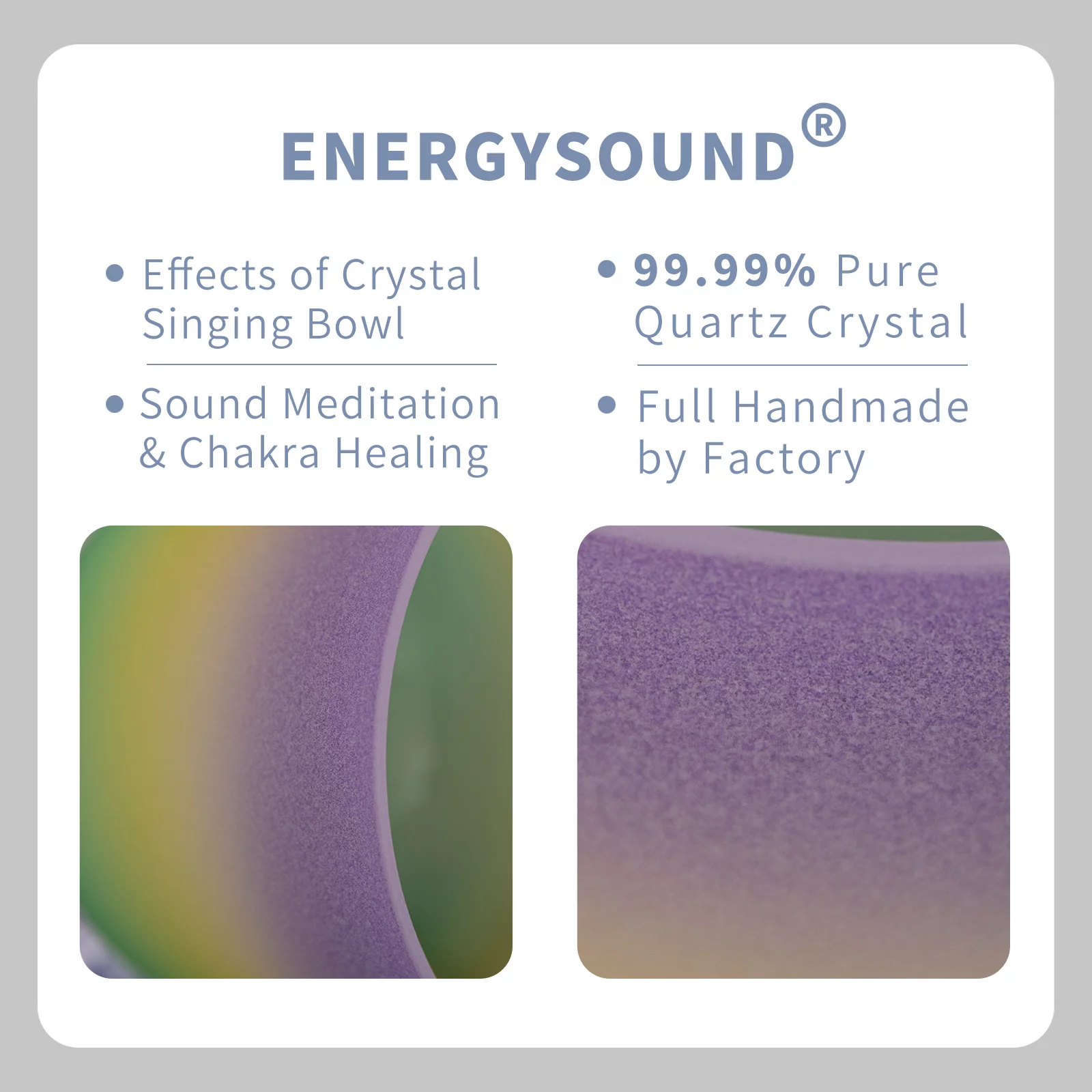 432 Hz A 3rd Eye Chakra Rainbow Quartz Frosted Crystal Singing Bowl 8 inch
