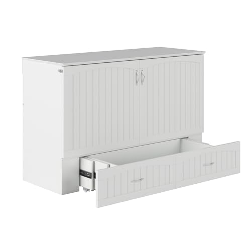 AFI Southampton Queen Murphy Bed Chest with Mattress, Storage, and Built-in Charger in Grey