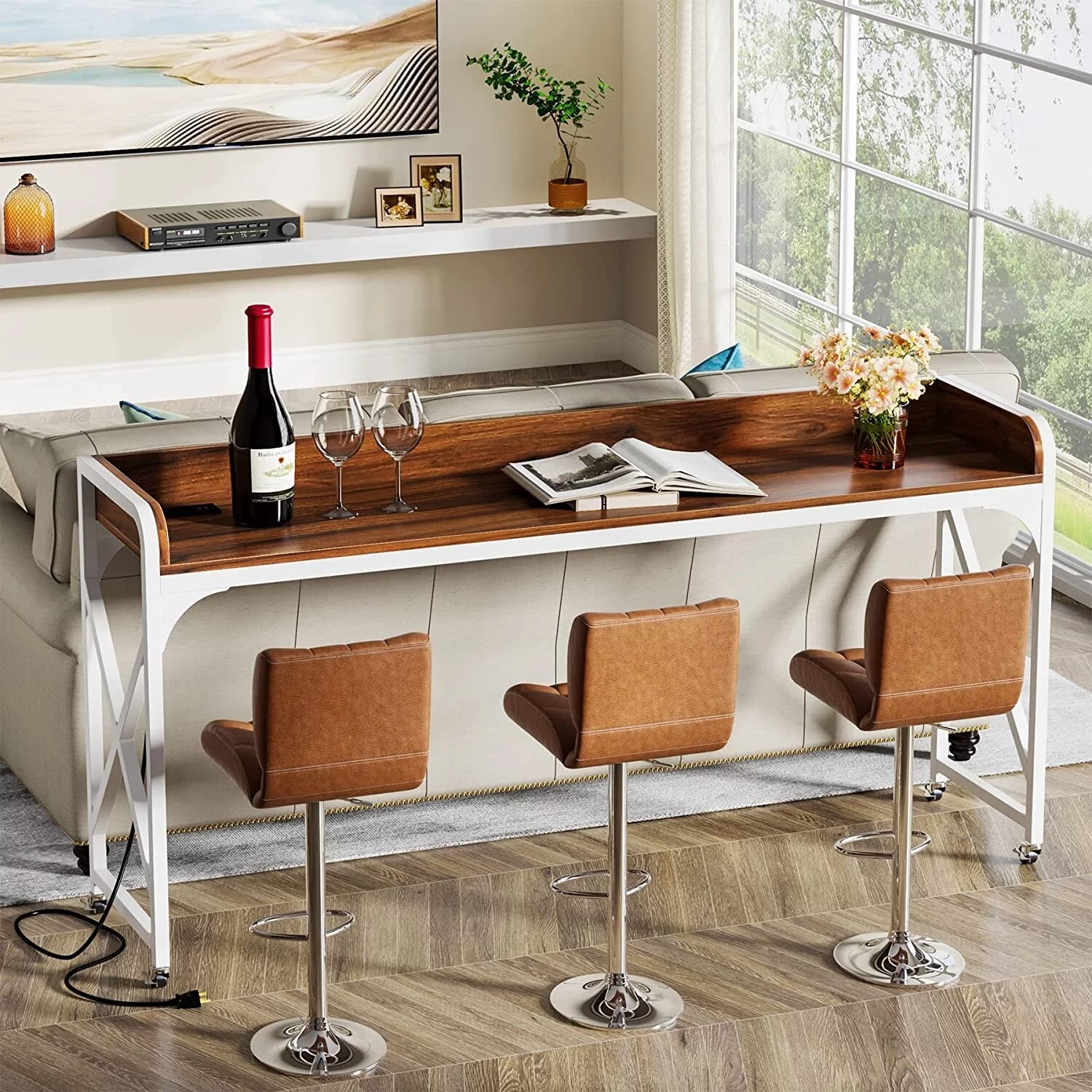 Over Bed Table with Wheels, 70.8 Inch Overbed Desk with Outlet & USB