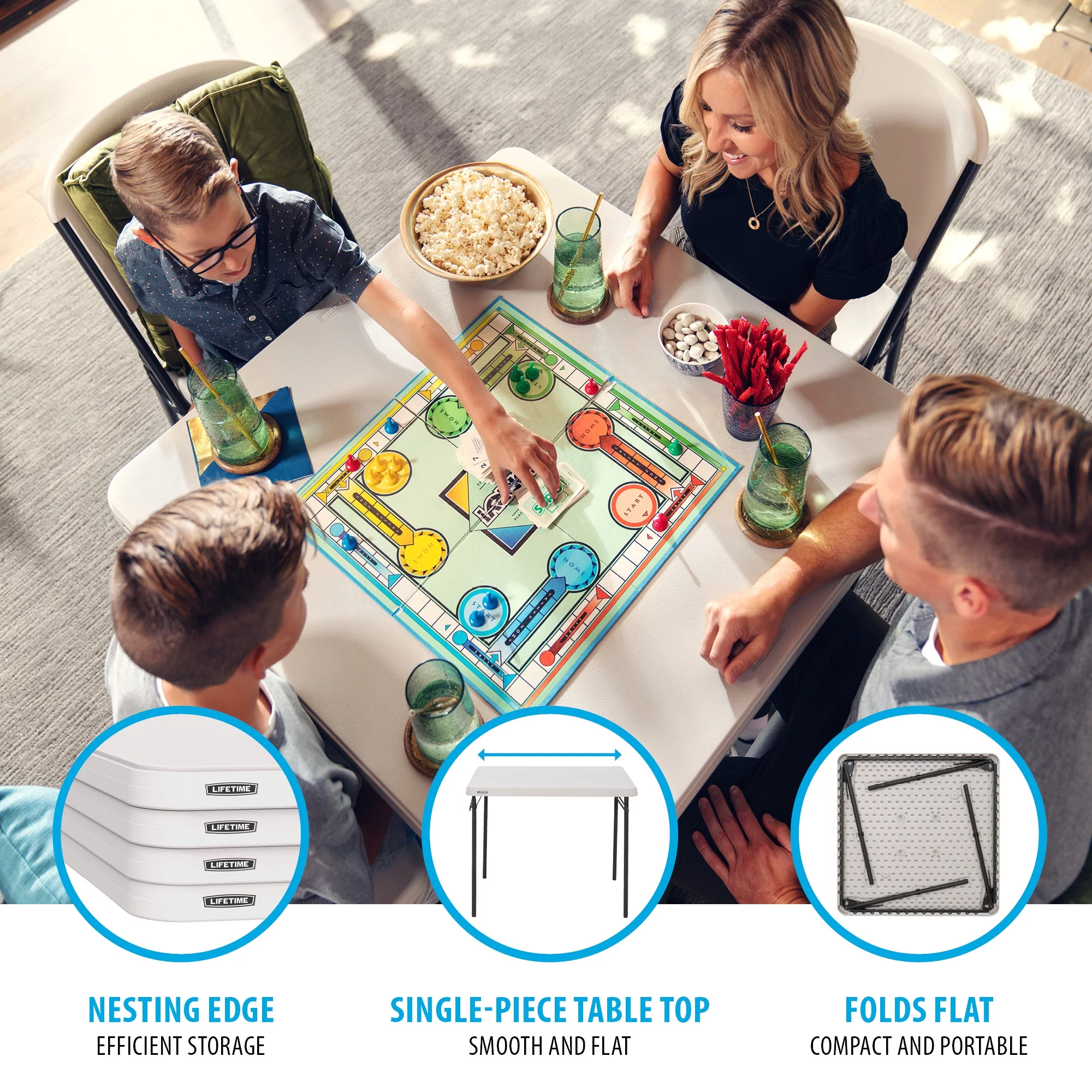 Lifetime 37 inch Square Folding Table, Indoor/Outdoor Commercial Grade, White Granite (80783)