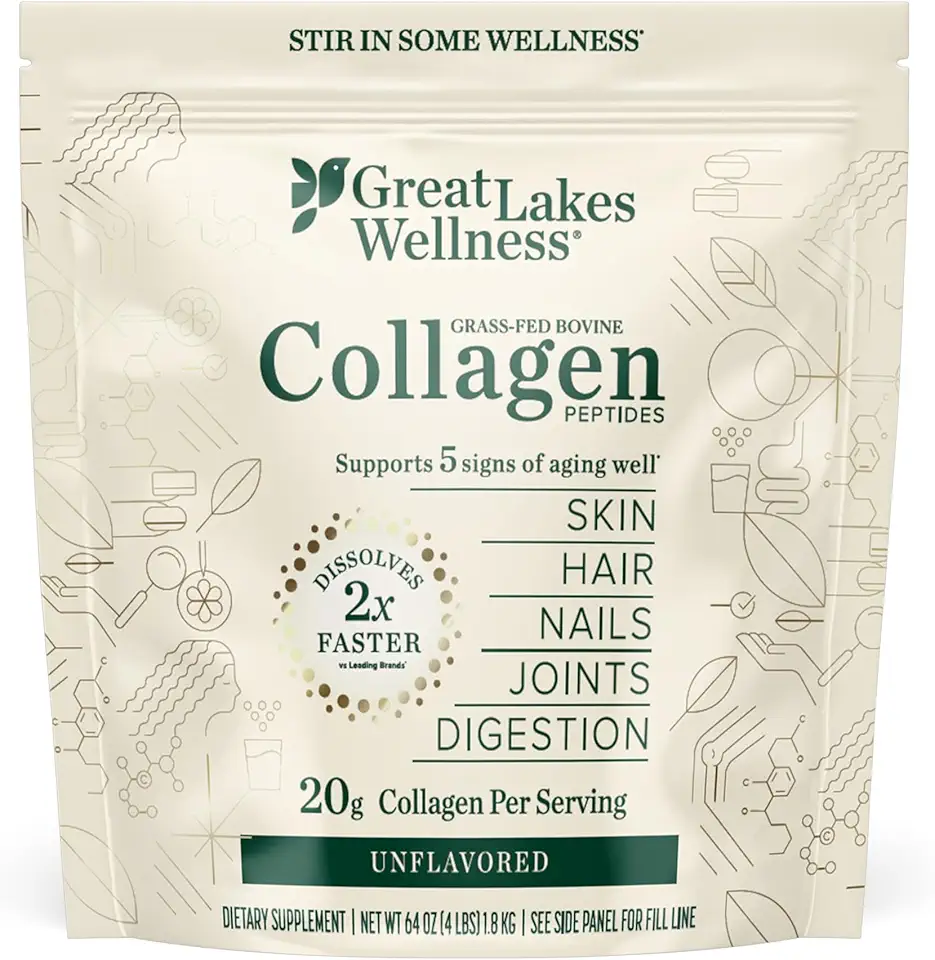Great Lakes Wellness Collagen Peptides Powder for Skin, Hair, Nails, Joints & Digestion - Unflavored - Quick Dissolve Hydrolyzed, Non-GMO, Keto