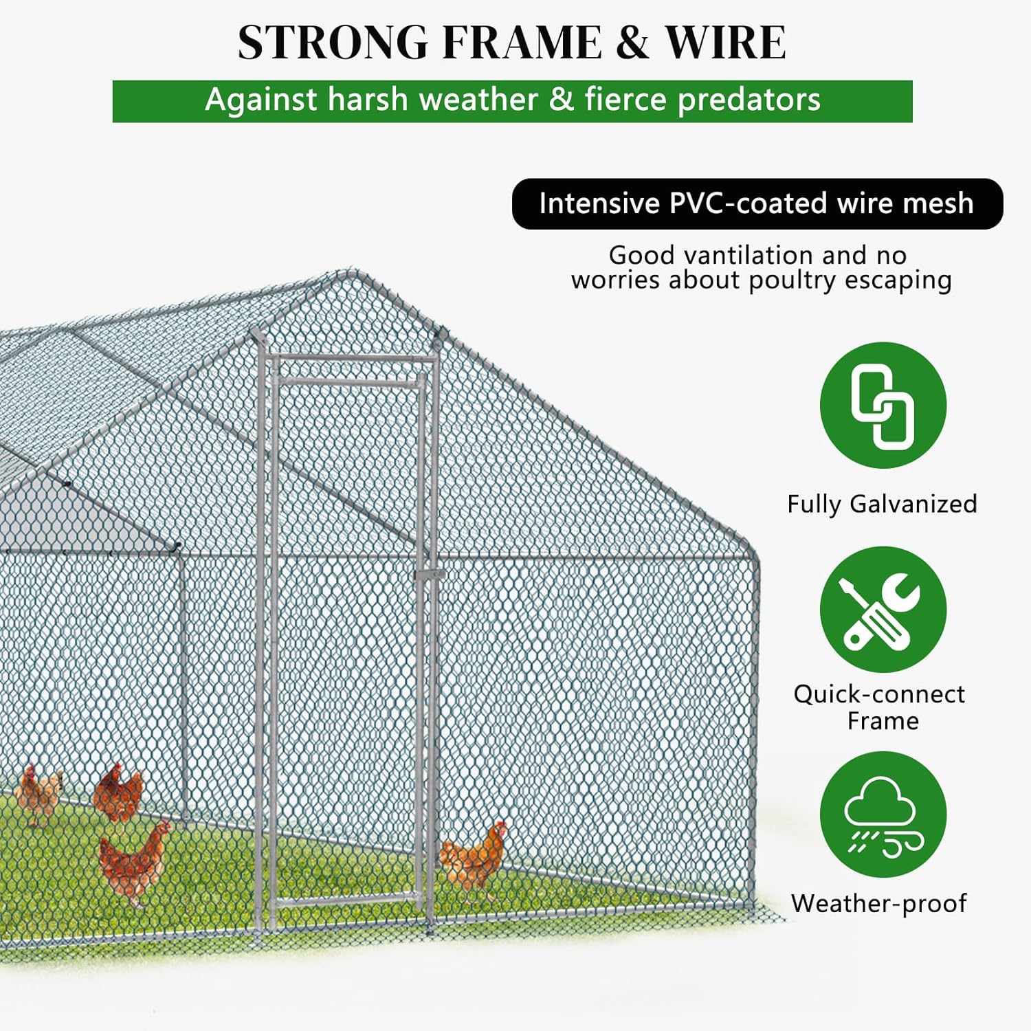 20 x 10 ft Large Metal Chicken Coop, Walk-in Poultry Cage Chicken Hen Run House with Waterproof Cover