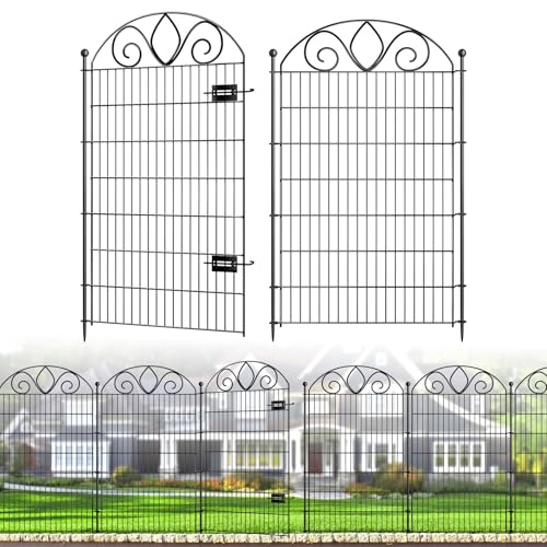 8 Panels No Dig Tall Garden Fence Panel – 48" H X 21' L Rustproof Metal Dog Fence Outdoor for Yard, Decorative Animal Barrier Fence for Pet