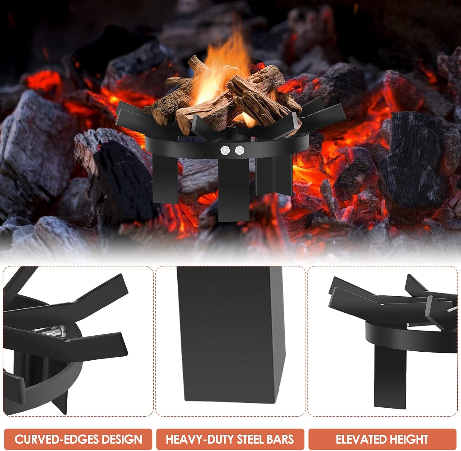 AUREVOIR Wheel Firewood Grate 12-Inch Diameter Fire Pit Log Grate,Steel 3/4-Inch Thick Spokes Fire Grate Wheels for Outdoor Campfire