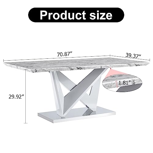 Pvillez 63" Marble Dining Table Set for 6, Modern Dining Room Kitchen Table with 1.57" Faux Marble Top & 6 PU Leather Upholstered Dining Chairs
