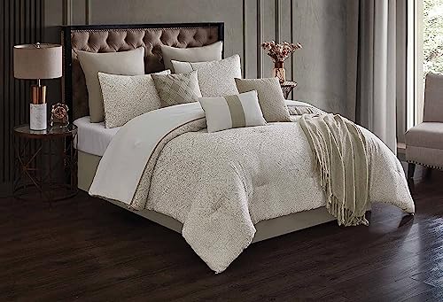 Riverbrook Home 100% Polyester Comforter Set, Queen, Hillcrest - Ivory/Gold, 9 Piece Set