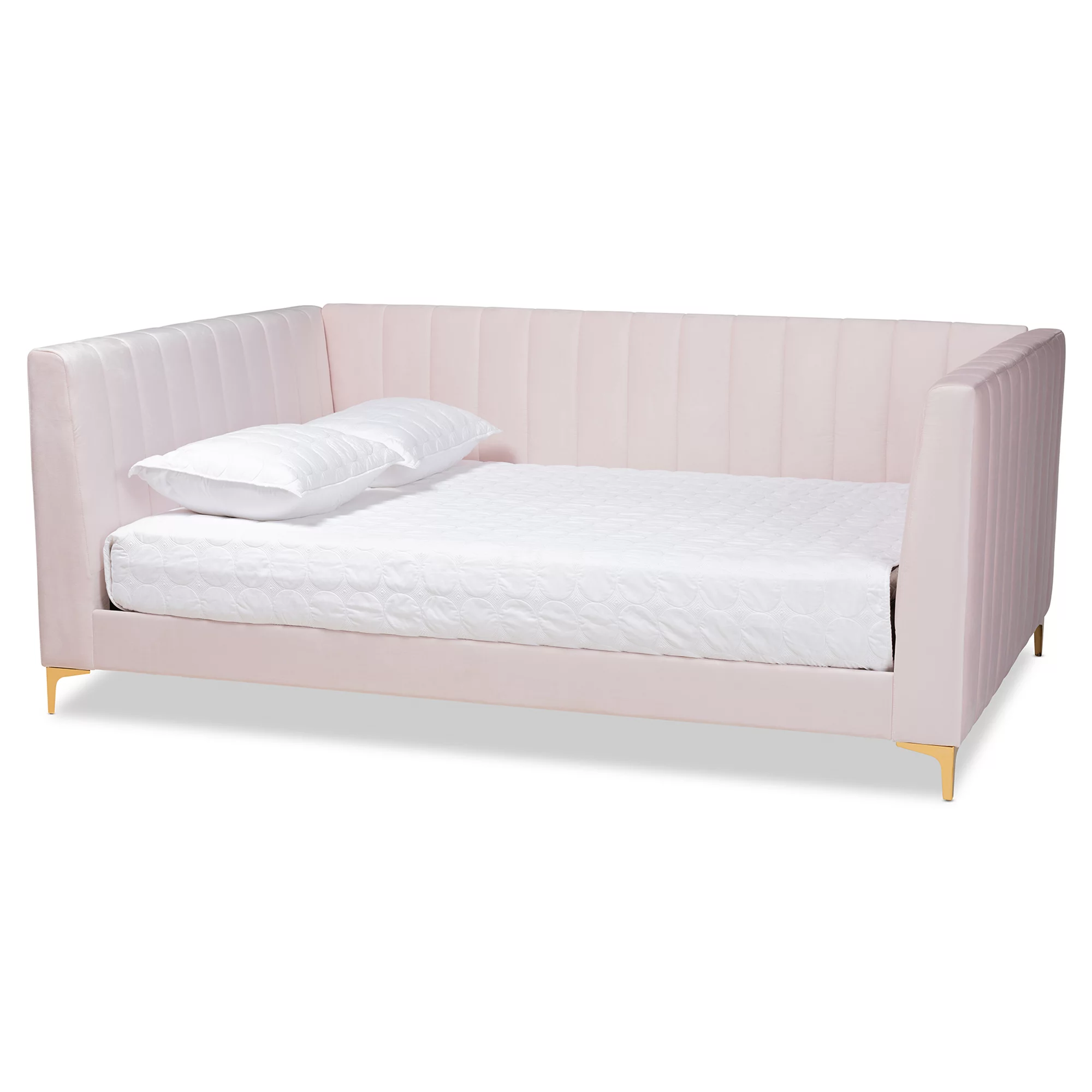 Baxton Studio Oksana Modern Contemporary Glam and Luxe Light Pink Velvet Fabric Upholstered and Gold Finished Full Daybed