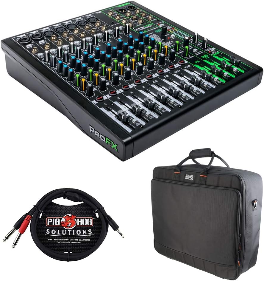 Mackie ProFX16v3 16-Channel Sound Reinforcement Mixer with Built-In FX, Gator Cases G-MIXERBAG-2118 Mixer Bag & Stereo Cable 10' Bundle