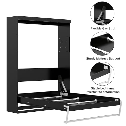 Black Wood Full Size Murphy Bed, Murphy Bed Full Space-Saving Wall Beds
