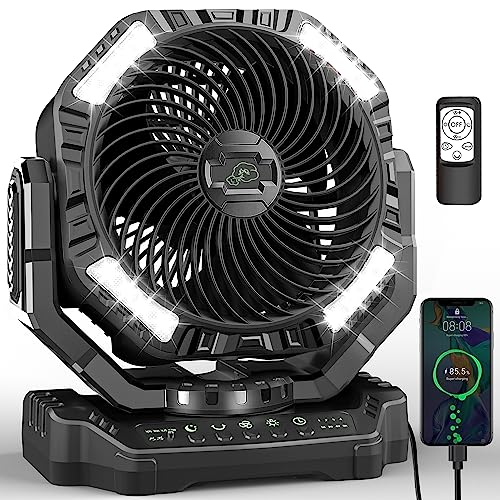 TDONE 40,000mAh Battery Operated Fan, 13" Remote Camping Fan with LED Auto-Oscillating Rechargeable Fan Powerful Portable Desk Fan for Home, Camping