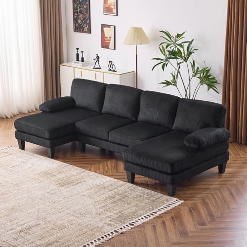 VINGLI 110" Sectional Couches for Living Room,U Shaped Couch with Double Chaise, 4-Seat Sofa Set with Chenille Fabric for Home Furniture,Forest Green