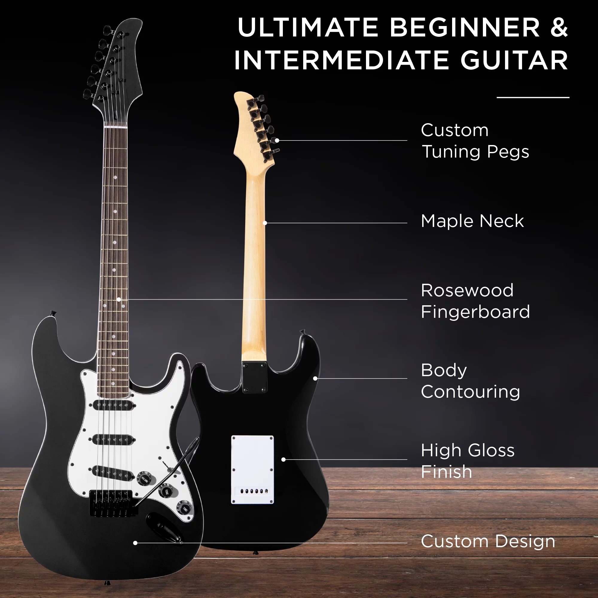 Best Choice Products 39in Full Size Beginner Electric Guitar Kit with Case, Strap, Amp, Whammy Bar - Jet Black - Radiant Selections