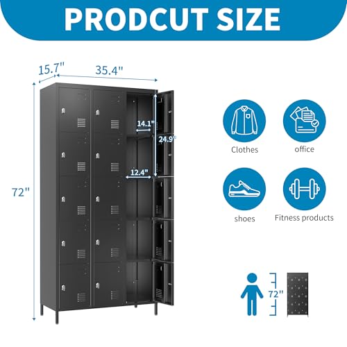 6 Doors Metal Lockers for Employees 72" H Storage Cabinet Lockable Locker with Shelves Steel Storage Locker for Gym School Office Home Requires