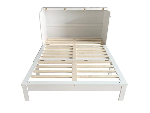 Queen Size Murphy Bed with Desk & Charging Station,Wall Bed Frame Folding into Cabinet Design w/LED & Storage Shelf for Small Space,Bedroom
