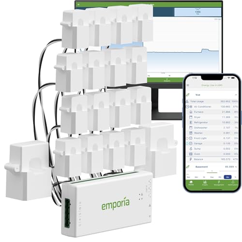 Emporia Gen 3 Smart Home Energy Monitor with 16 50A Circuit Level Sensors | Home Energy Automation and Control | Real Time Electricity Monitor/Meter