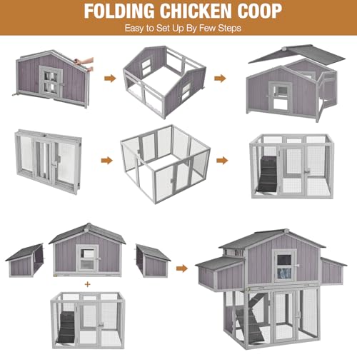 Chicken Coop Large Wooden Chicken Tractor for 6&ndash;8 Chickens, Outdoor Hen House with Metal Run Poultry Cage-Upgraded All Metal Frame