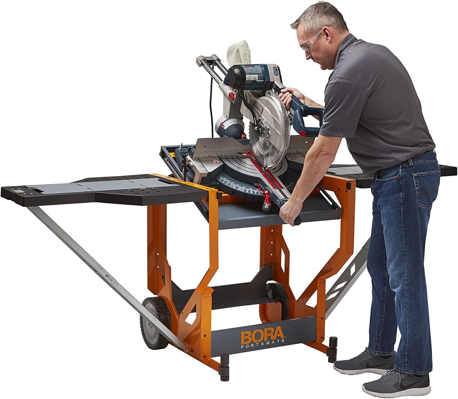 BORA Portamate PM-8000 Miter Saw Workstation and Adjustable Pedestal Roller